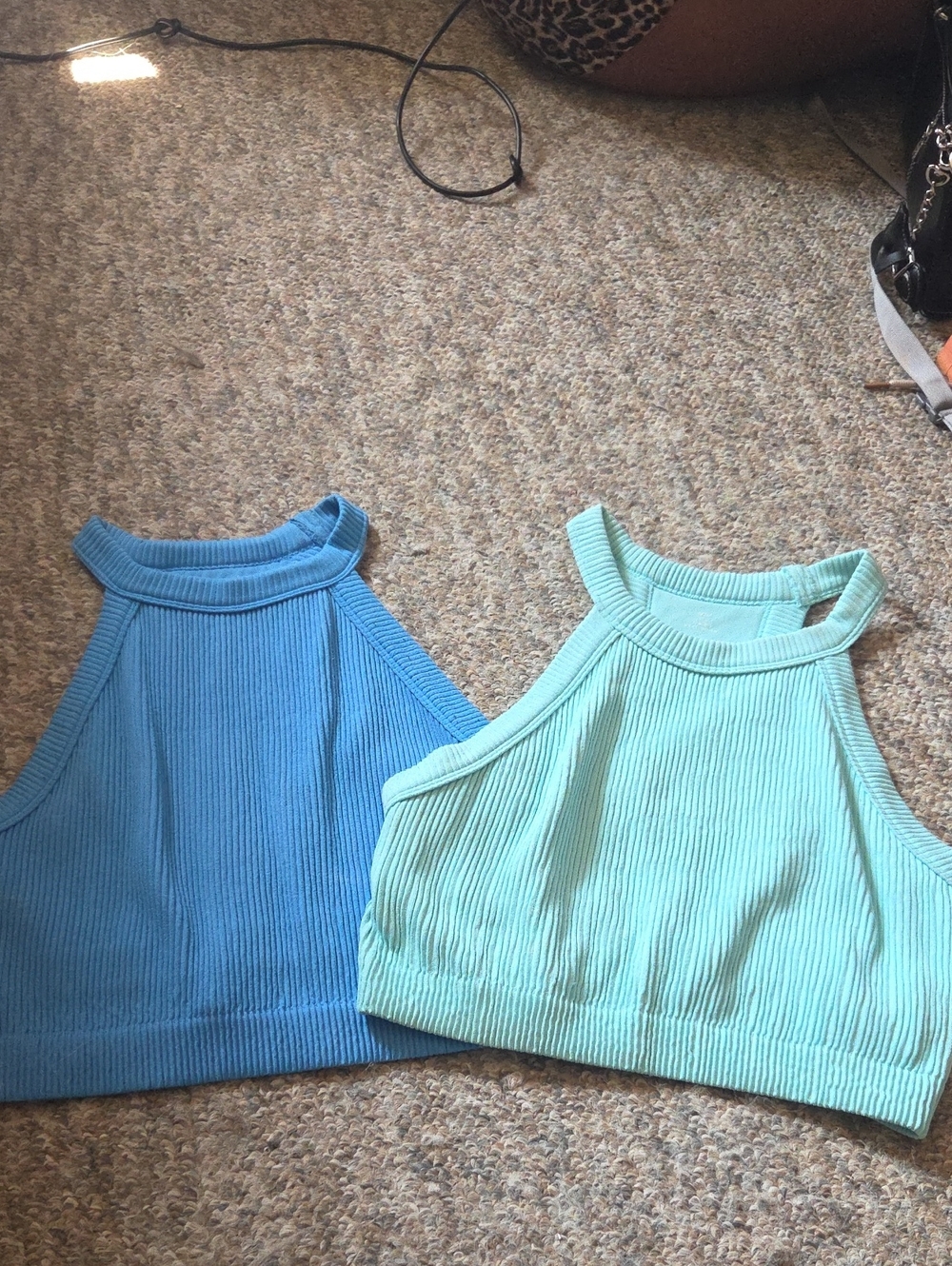 aerie Ribbed Halter Crop Top Duo - Blue & Mint